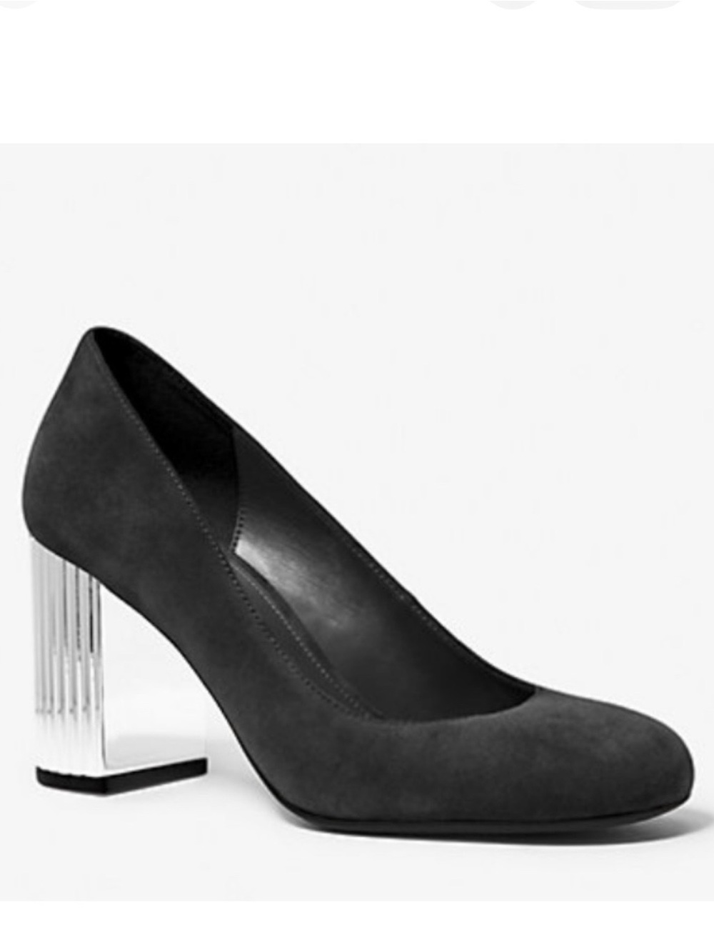 MICHAEL by Michael Kors Black Suede Pump with Metallic Block Heel
